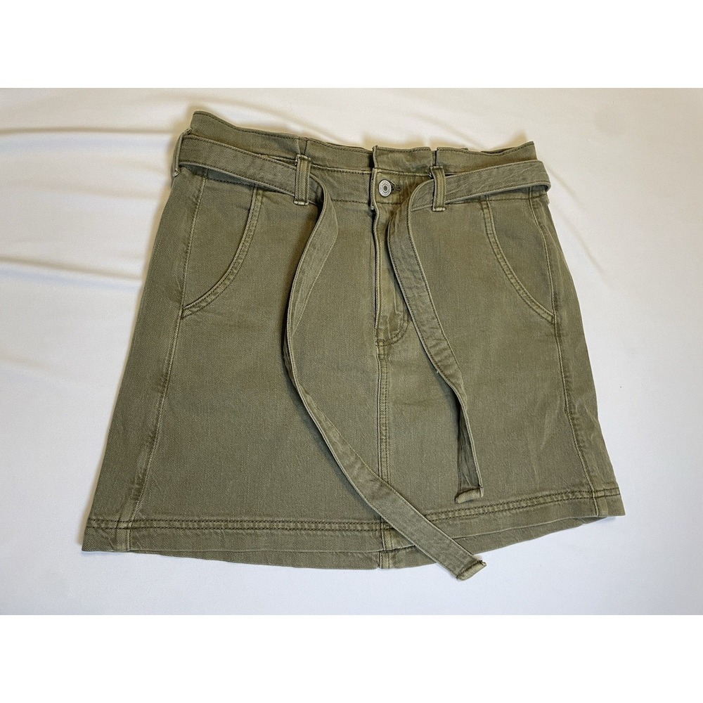 American Eagle Outfitters Stretch Paperbag Mini Skirt Size 4 Olive Green‎ Y2K
